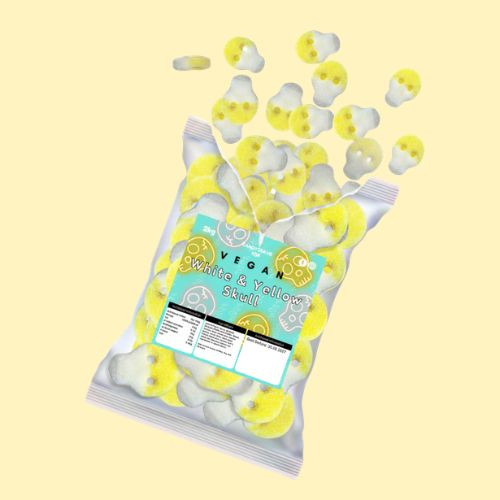 Candycrave Vegan Fizzy White & Yellow Skulls: The Sweet That Understands Modern Retail