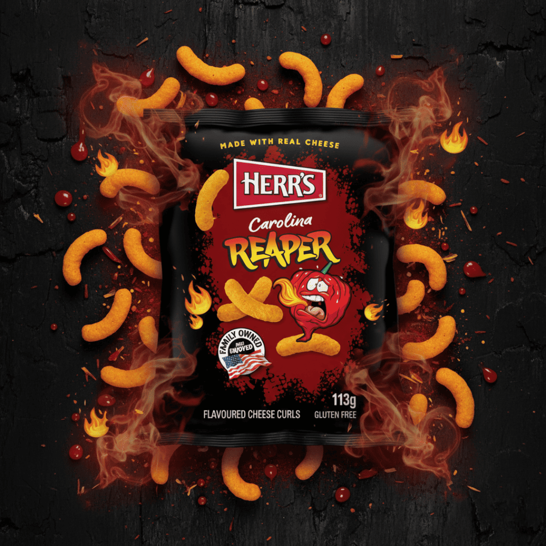 NEW ARRIVAL - Feel the Fiery Crunch: Herr&acirc;s Carolina Reaper Cheese Curls