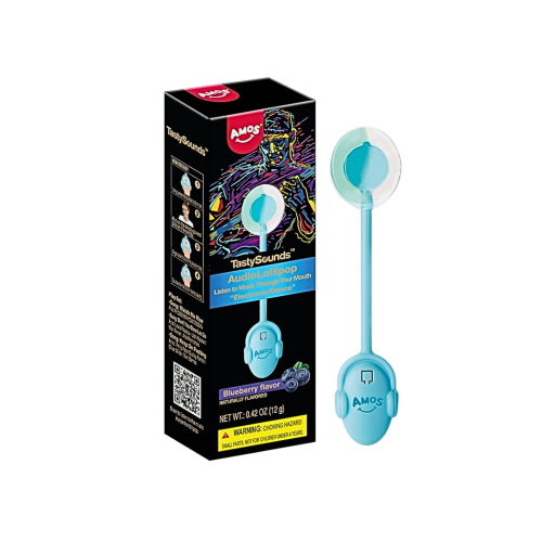 Amos Tasty Sounds Blueberry Electronic Dance Audio Lollipop 12x12g