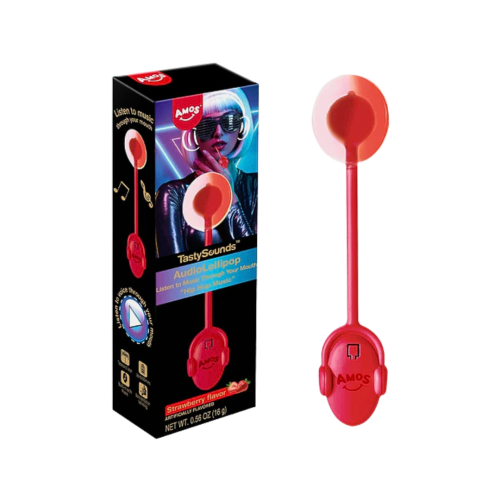 Amos Tasty Sounds Strawberry Hip Hop Audio Lollipop 12x12g