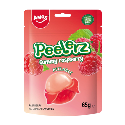 Amos Peelerz Gummy Raspberry Peg Bag 12x65g