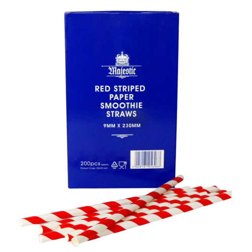 Majestic Red Striped Smoothie Straws 9X230mm 200 Pieces