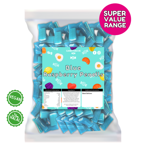 1kg Candycrave Super Value Blue Raspberry Pencils