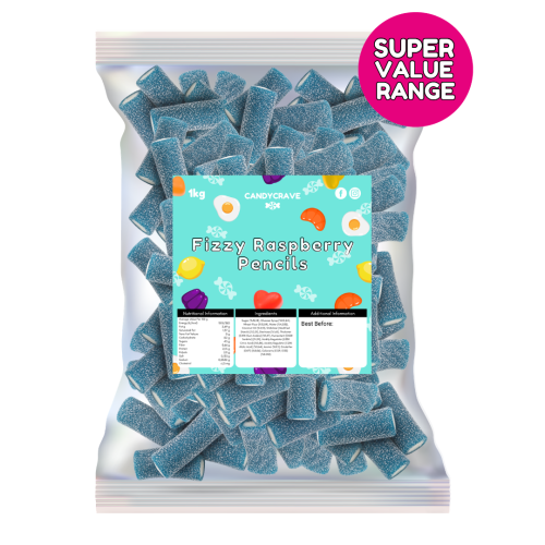 Candycrave Super Value 1kg Fizzy Blue Raspberry Pencils