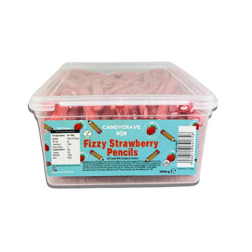 Candycrave Sour Strawberry Pencils Tub 100 Count