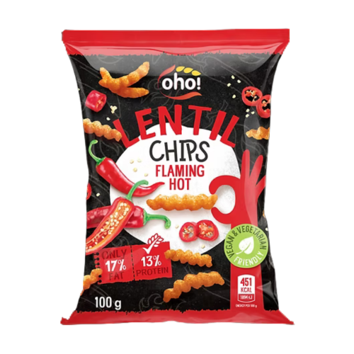 Oho! Lentil Chips Flaming Hot 23x100g