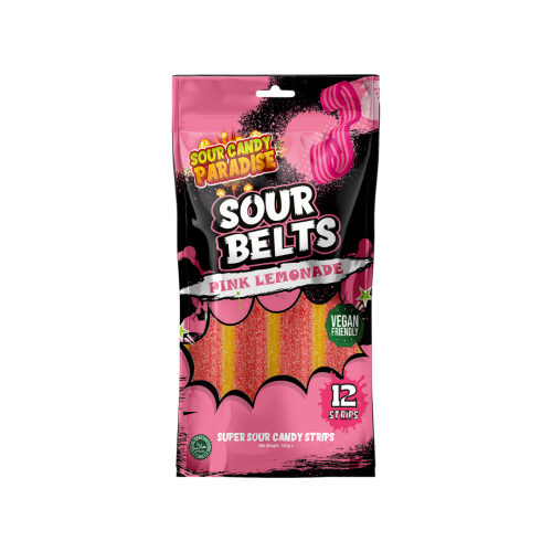 Candy Paradise Sour Belts Pink Lemonade 12x100g