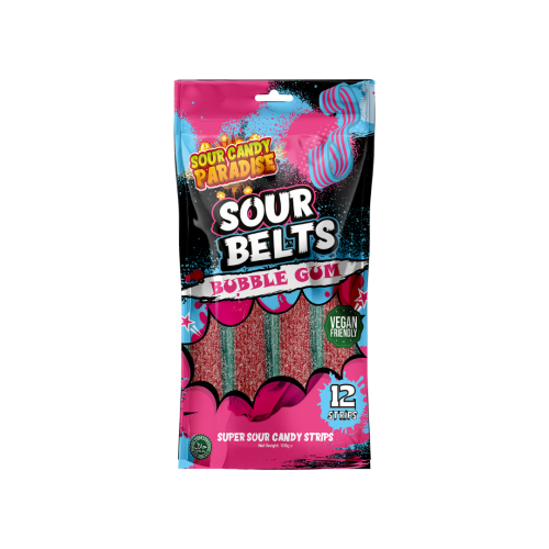 Candy Paradise Sour Belts Bubblegum 12x100g