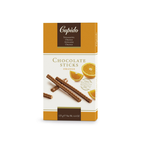 Cupido Box Chocolate Sticks Orange 125g