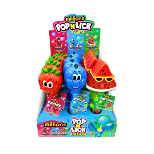 Millions Pop N Lick Lollipop 12x10g