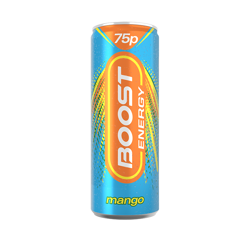 Boost Energy Drink Mango Cans 75p PMP 24x250ml | Monmore Confectionery