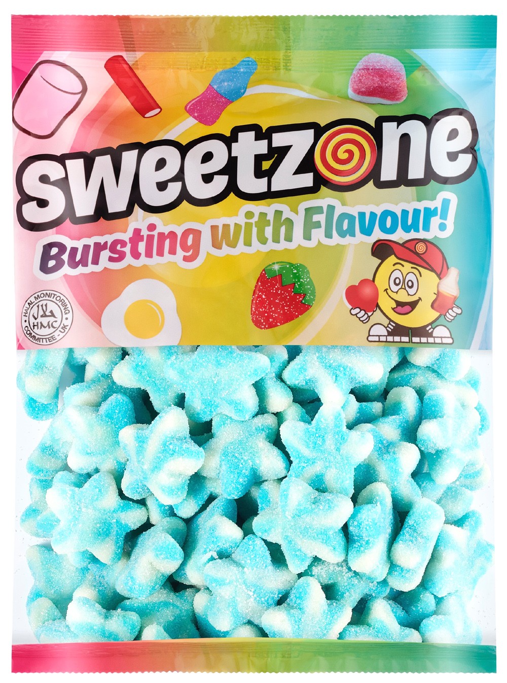 Sweetzone Fizzy Blue & White Stars 1kg Bag Halal HMC Sweets
