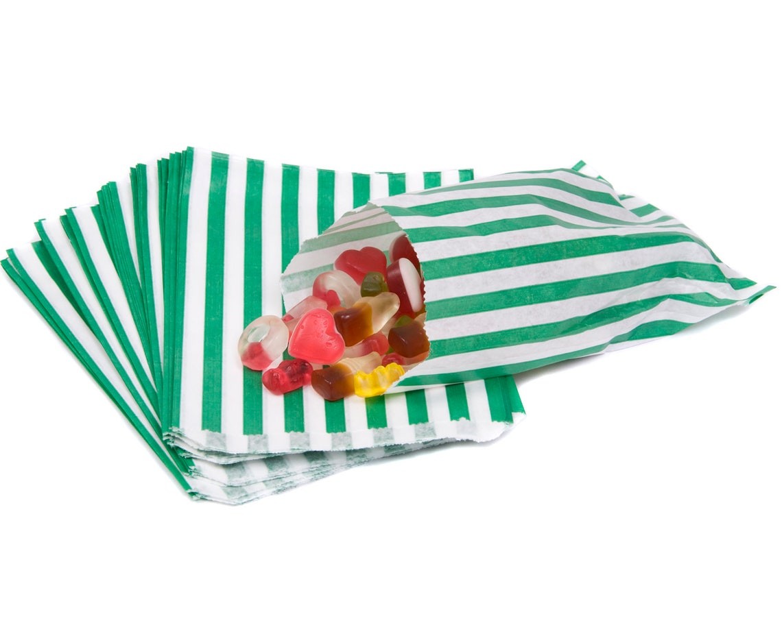 GREEN CANDY STRIPE BAGS 5 X 7 INCH 1000 COUNT
