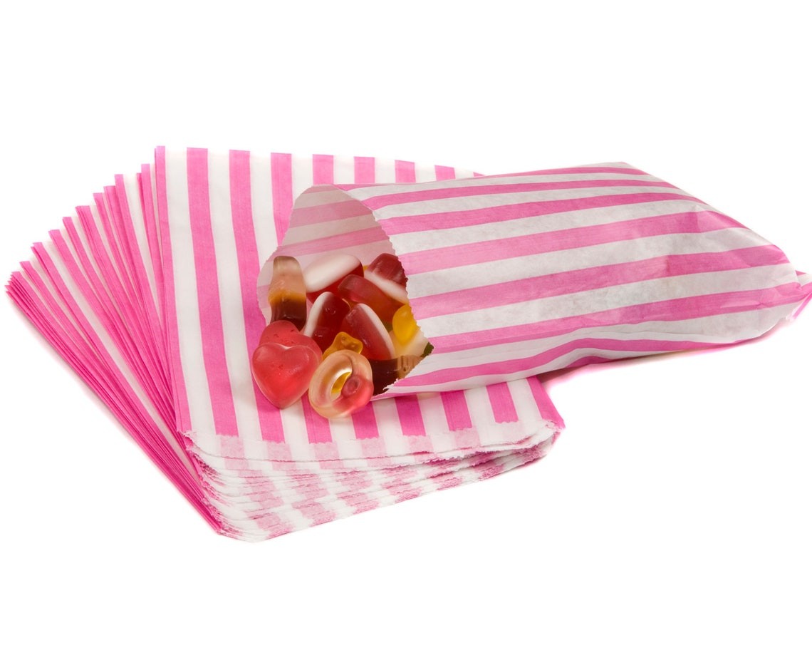 1000 5" x 7" Pink Candy Stripe Paper Sweet Buffet Gift Shop Party Food Bags 