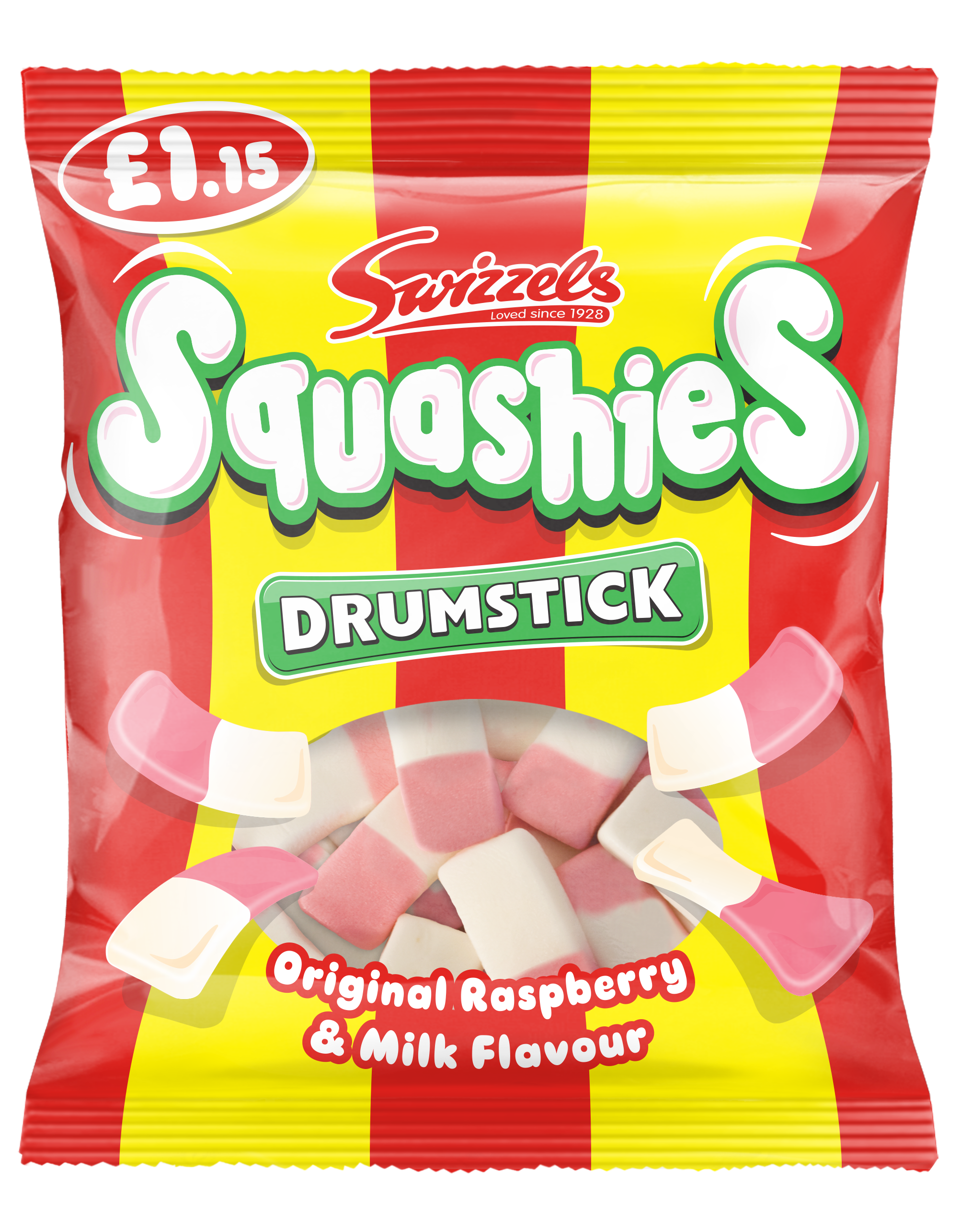Swizzels Squashies Drumsticks Original Raspberry & Milk PMP 12 x £1.15