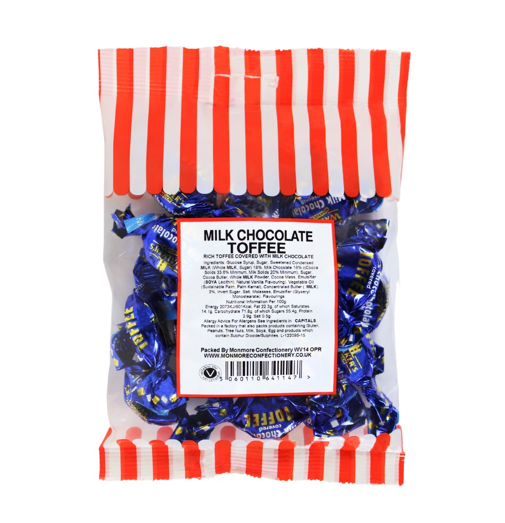 MILK CHOCOLATE COVERED TOFFEES (MONMORE) 115g
