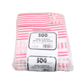 PINK & WHITE STRIPED PICK N MIX BAGS 500 PACK