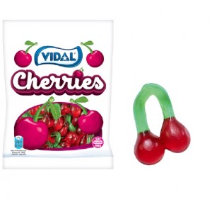 Jelly Cherries in 100g Bags.  Made by Vidal