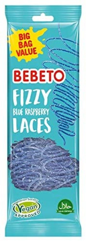 FIZZY BLUE RASPBERRY LACES (BEBETO) 12 COUNT