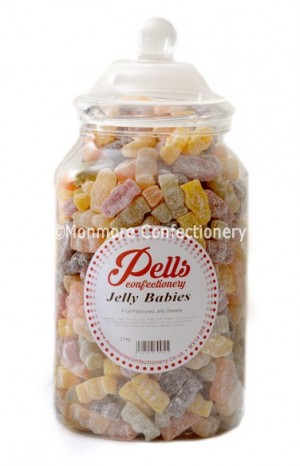 large traditional sweet jar containing jelly babies