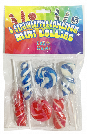 Fun Kandy Mini Lollies Strawberry & Bubblegum 6x17g