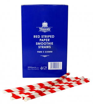 RED STRIPED PAPER SMOOTHIE STRAWS (MAJESTIC) 200 COUNT